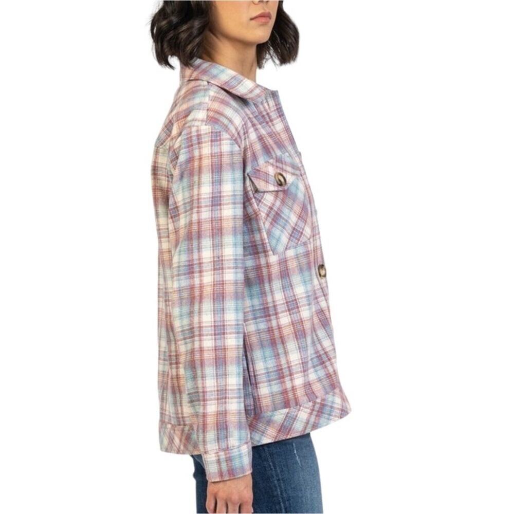 KUT From The KLOTH Magnolia Plaid Flannel Shirt Jacket Size XSmall in Dusty Rose